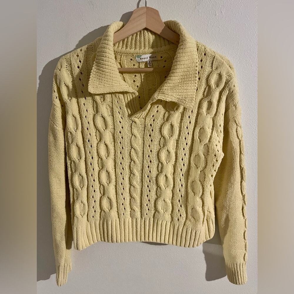 Hazel Moon Size Medium Loose Knit Collared Cropped Sweater